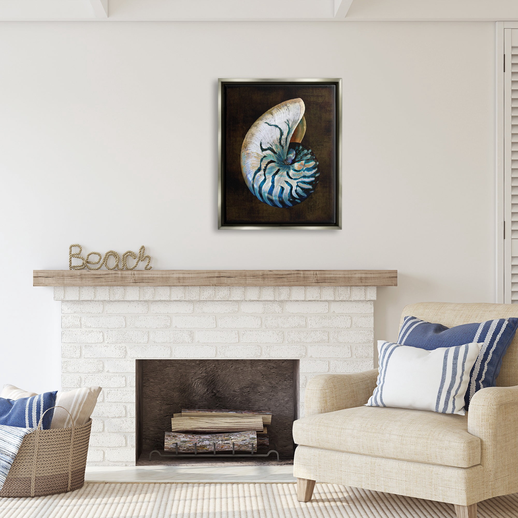 Stupell Industries Dark Nautilus Shell Nature Painting Gray Floater Framed Canvas Art Print Wall Art, 25 x 31