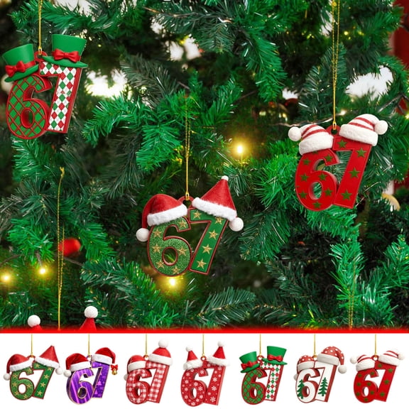 WKSCLPAI Christmas 67 Ornament, Funny Six Seven "Meme" Trend 2025 Humor Ornaments, Durable Acrylic Hanging Decorations for Xmas Tree, Unique Holiday Gifts Friends & Humor Lovers