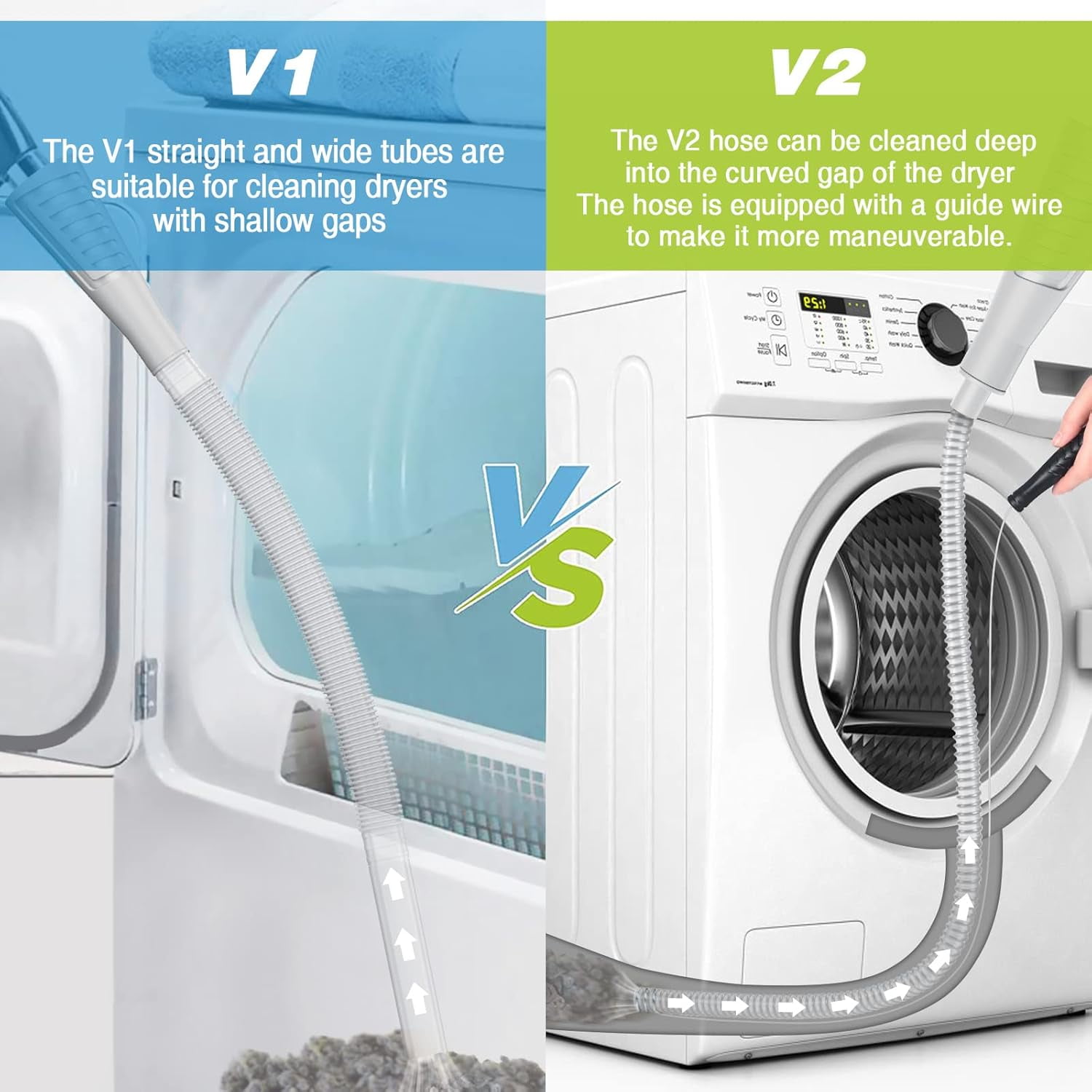 WTYYC 2 Pieces Dryer Vent Cleaner Kit and Dryer Lint Brush Vacuum Hose Attachment Brush Lint Remover Power Washer and Dryer Vent Vacuum Hose (Off White)