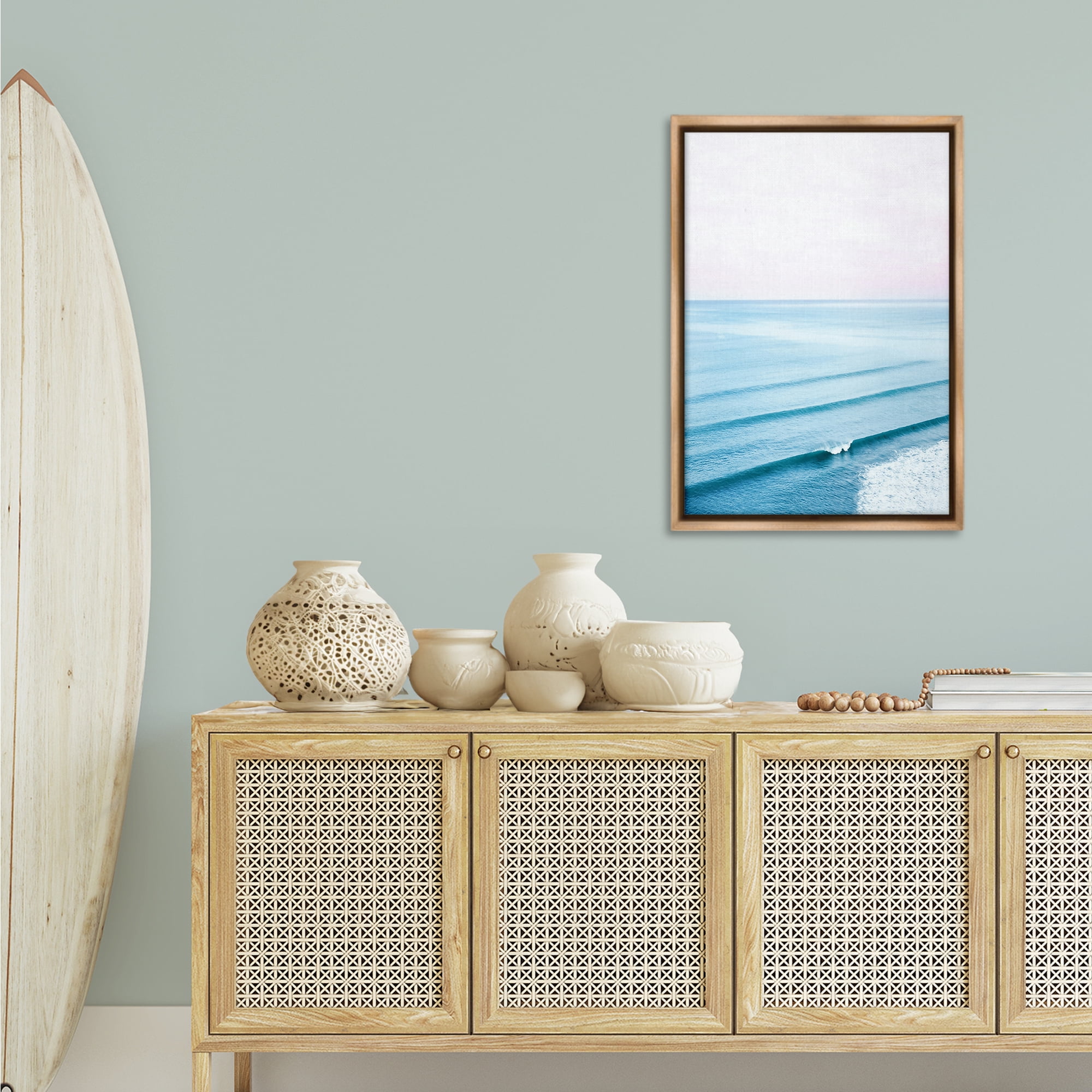 Stupell Industries Coastal Breaking Wave Nautical & Beach Photography Brown Floater Framed Canvas Art Print Wall Art, 21 x 31