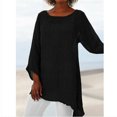 thumbnail image 4 of WTXUE T-Shirts Long Sleeve, Wide Neck Shirts for Women Plus Size Linen Baggy Blouse Shirt Ladies Summer Tunic Tops Cotton Solid, Linen Shirts Casual Tops for Women, 4 of 9