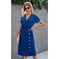thumbnail image 3 of Robes d'Été Décontractées pour Femmes Col en V Manches Courtes Bouton T-Shirt Robe Midi, 3 of 6