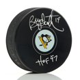 thumbnail image 1 of Bryan Trottier Autographed Pittsburgh Penguins Hockey Puck with HOF Note, 1 of 1