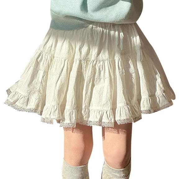 XEGLSBU School Skirts for Girls 10-12 Girls Skirts for Toddler to Teen Lace Trim Flared Skirt Casual Summer Spring Fall Outfit with Sandals Girls Skirts Size 10-12 Long White Size 7-8 Years