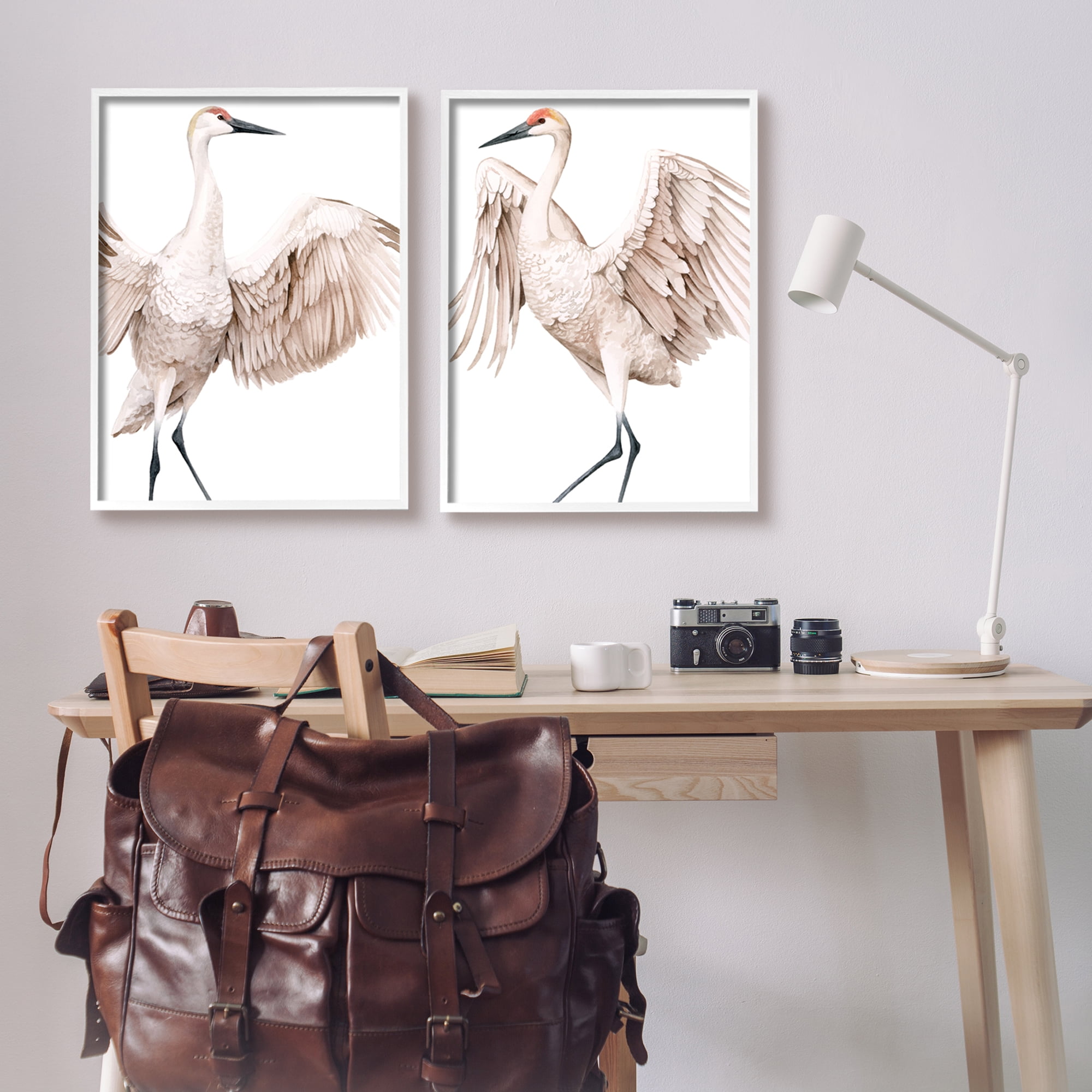 Stupell Industries Simple White Crane Birds Standing Open Wings Illustration, 24 x 30, Design by Grace Popp