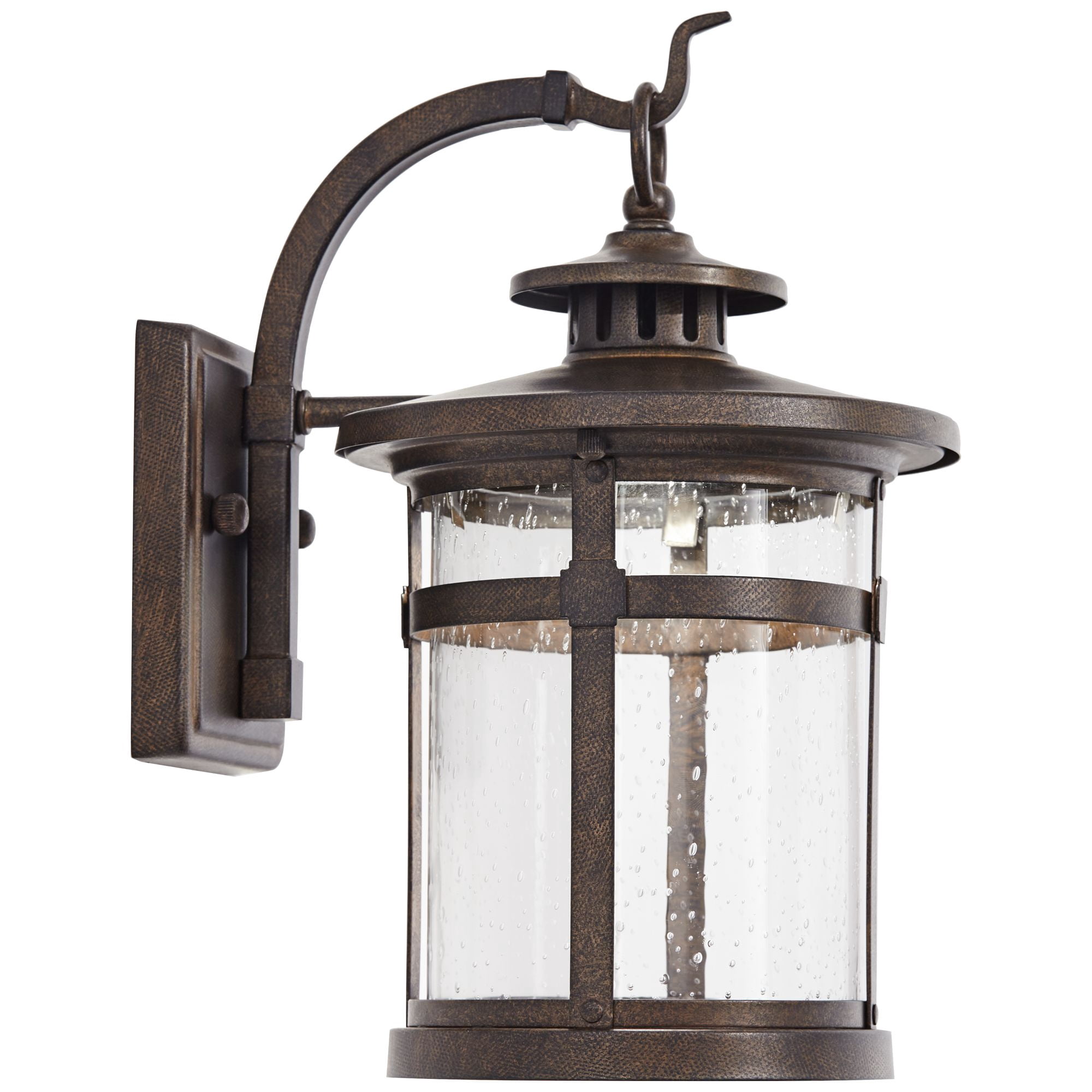 Franklin Iron Works Callaway Rustic Industrial Outdoor Wall Light Fixtures Set of 2 Bronze LED 11 1/2" Clear Seedy Glass for Post Exterior