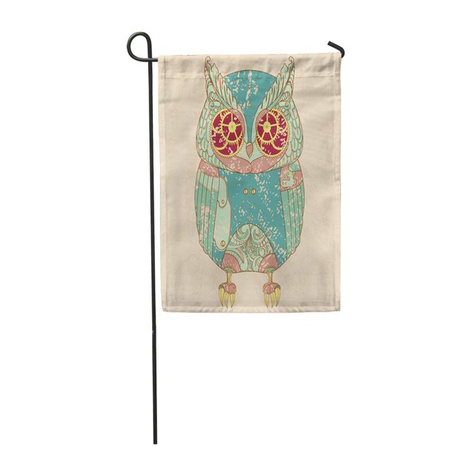 NUDECOR Colorful Pattern Steam Punk Owl Floral Bird Abstract Drawing Garden Flag Decorative Flag House Banner 12x18 inch