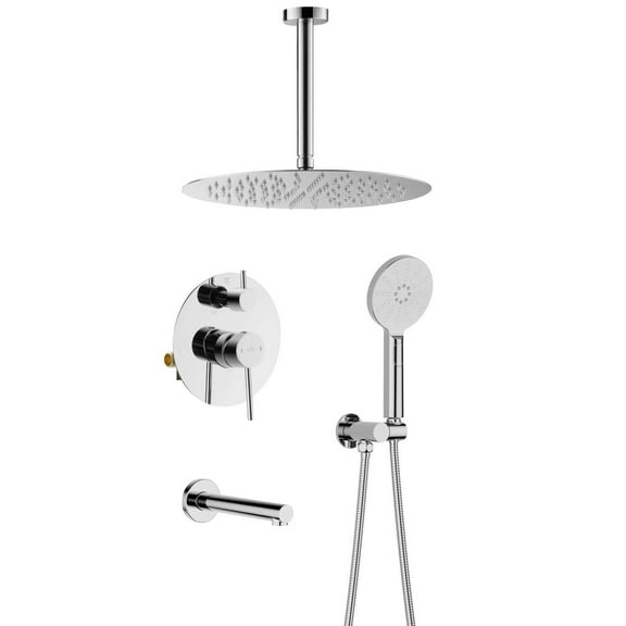 Kibi Circular Pressure Balanced Ceiling Mounted 3-Function Shower System with Rough In Valve
