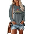 thumbnail image 2 of Odeerbi Christmas Shirts For Women Long Sleeve Tops Merry Christmas Solid Print Round Neck Round Neck Top Gray, 2 of 5