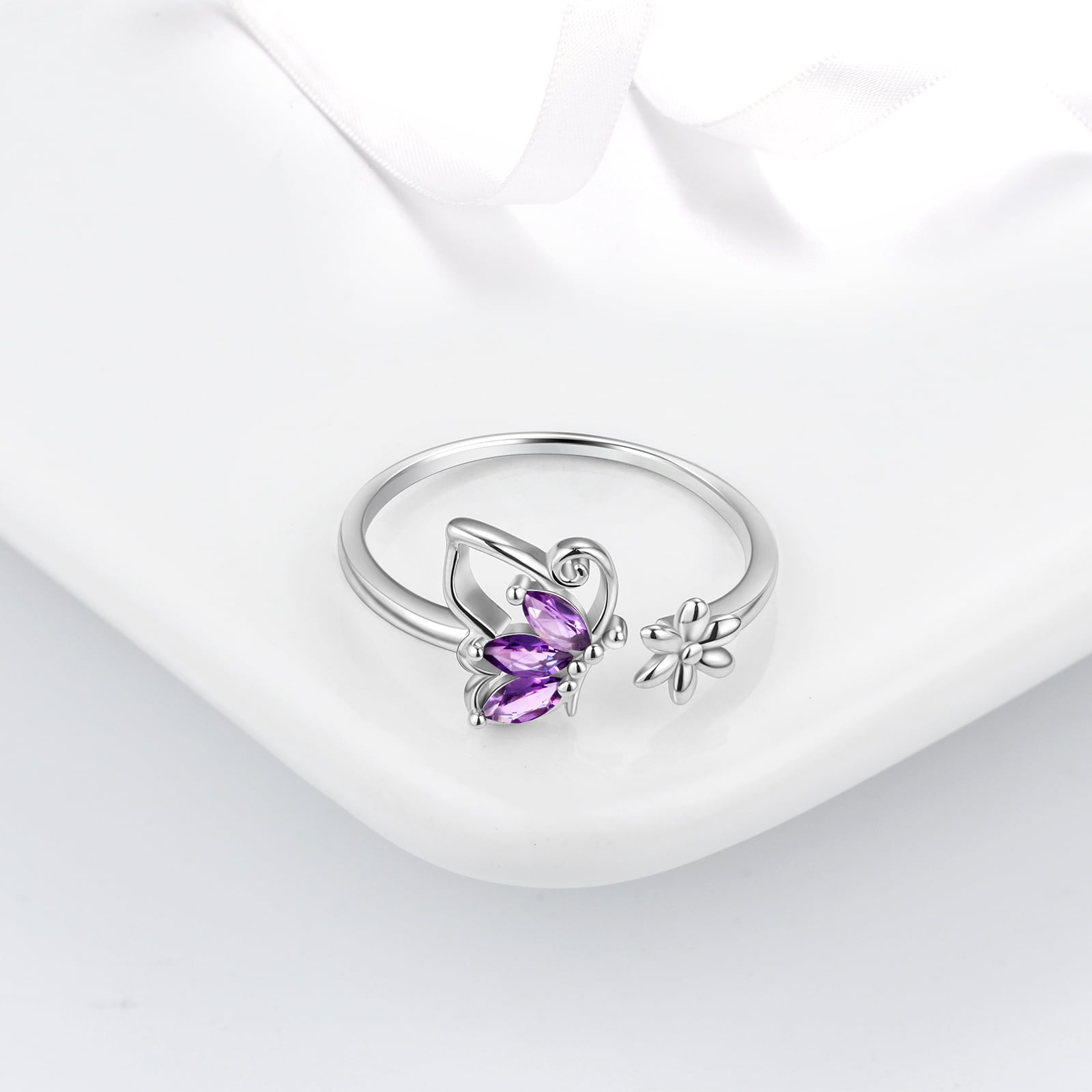February Birthstone Jewelry Set Amethyst Purple Butterfly Fine Necklace/Earrings/Ring/Bracelet Sterling Silver Women Birthday Mother's Day Gifts
