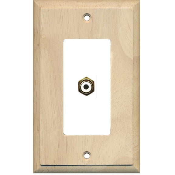 RiteAV - 1 RCA White for Subwoofer Audio Port Wall Plate Decorative - Wood & White - Bracket Included