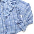 thumbnail image 2 of Girls Plaid Button Down Shirt Crop Tops Tie Knot Ruffle Long Sleeve Shirt Blouse 3-12Y, 2 of 5