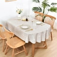 thumbnail image 2 of Lattice Oval Tablecloth 60 x 84 Inch Rustic Farmhouse Brown Checkered Table Cloth Cotton Linen Heavy Duty Fabric Embroidery Table Cover for Kitchen Dining Tabletop Decoration, 2 of 6