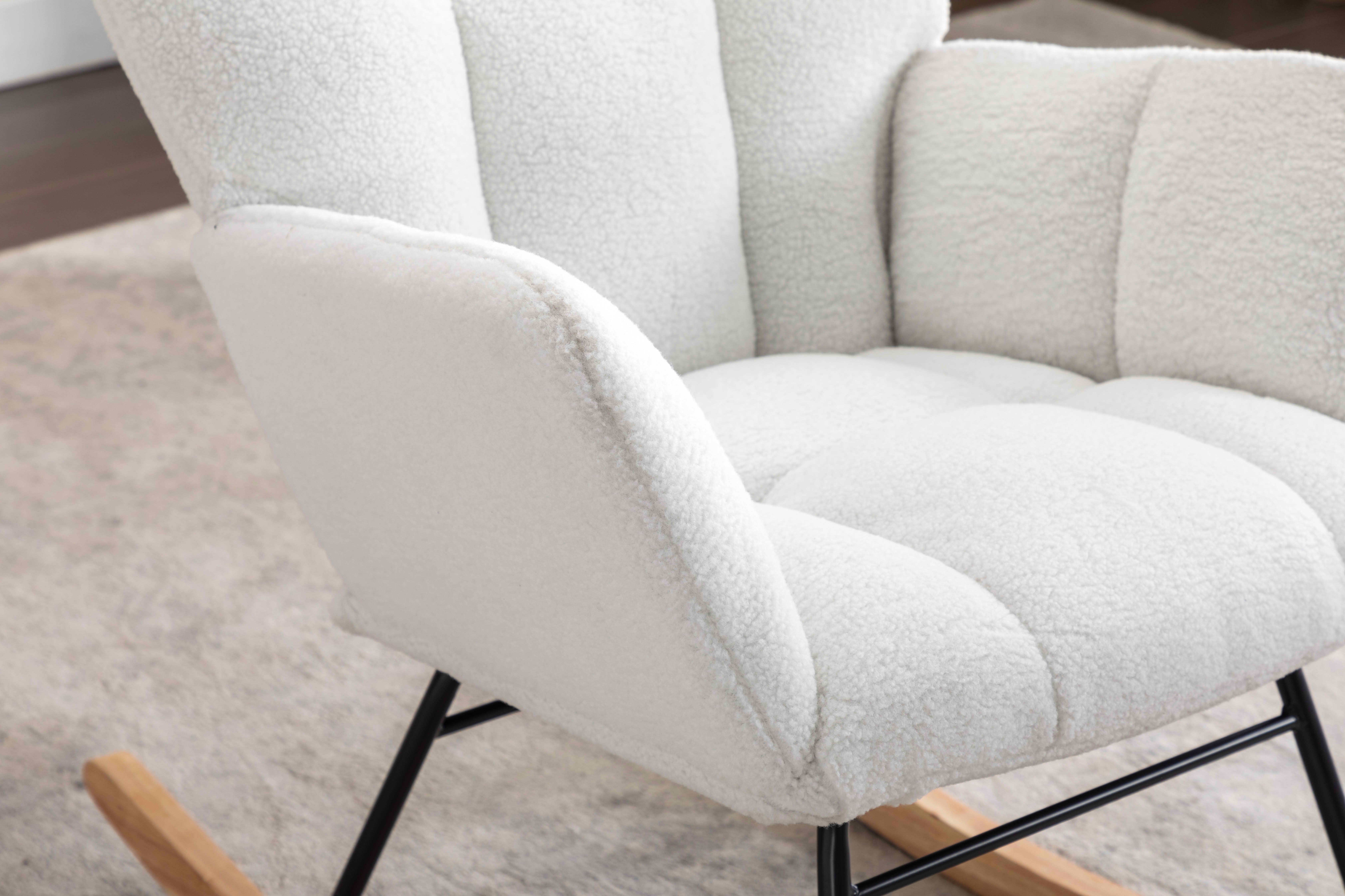 MAYEERTY Teddy Fabric Rocking Glider Nursery Chair, for Indoor Living Room, Ivory