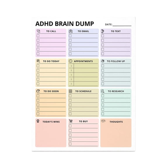 Brain Dump Notepad, 40 Sheet Daily Planner Pad with Tear-Off To Do List, Task Organizer for Work, School & Home