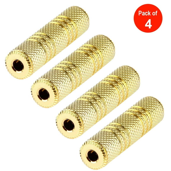 AMZER Gold Plated 3.5mm Female to 3.5mm Stereo Jack Socket Adapter (pack of 4)
