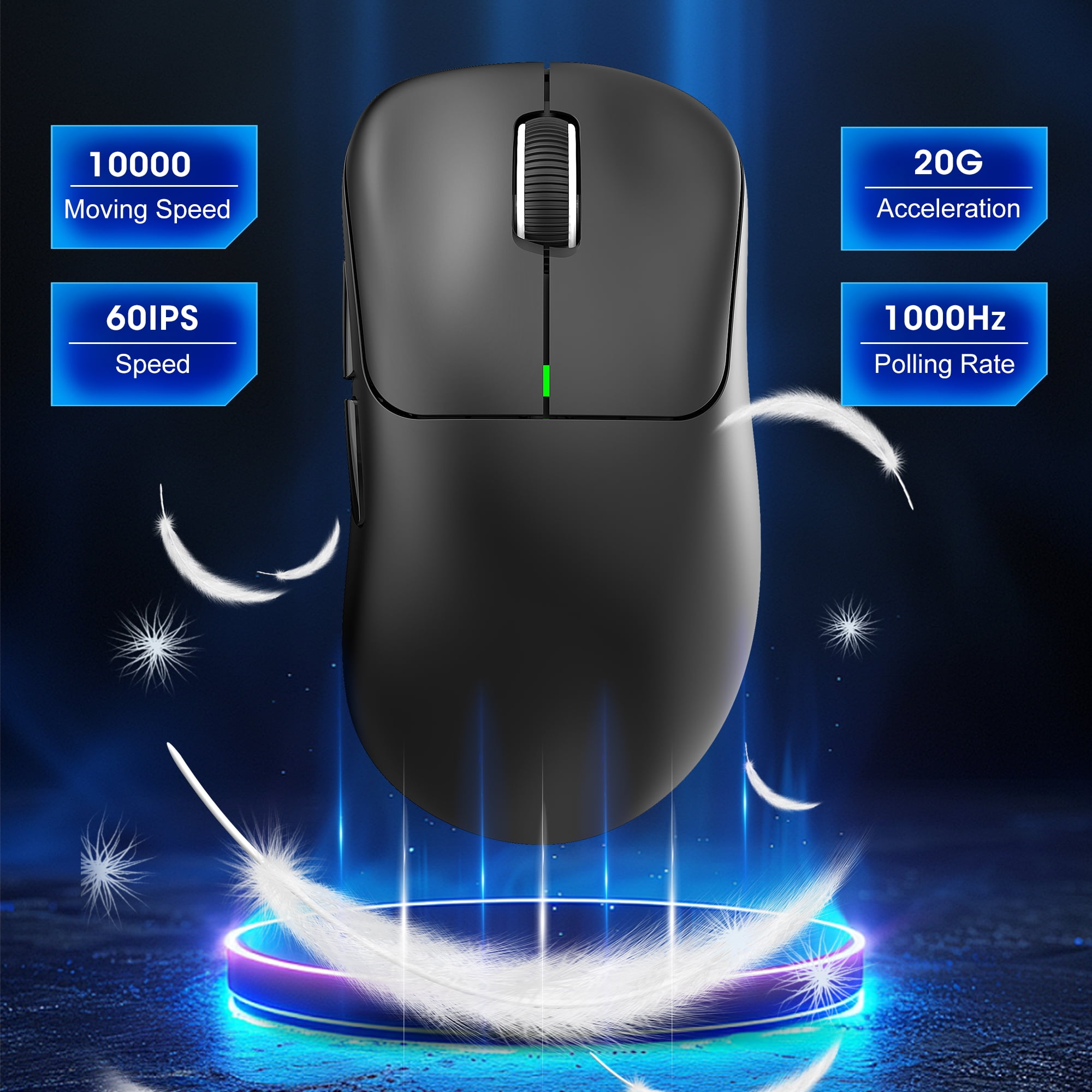 Wireless Gaming Mouse with 57g Lightweight Design,10000DPI,3 Mode USB-C/2.4G/Dual Bluetooth 5.3,Portable Rechargeable Mouse for PC/Mac/Laptop Gamer/Black
