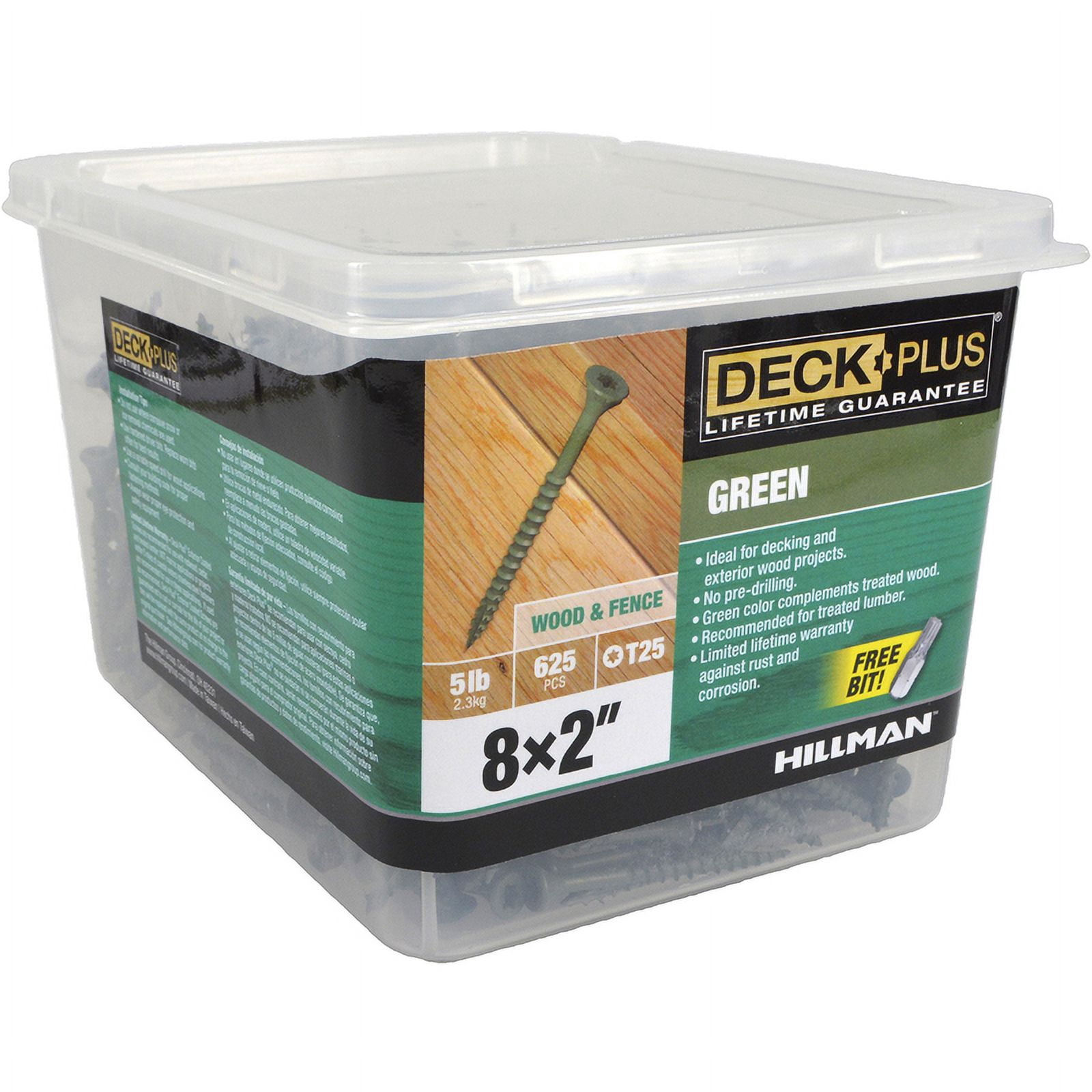 Deck Plus Exterior Green, Wood Screws, Steel, Self-Drilling, (#8 x 2"), 5lb Box