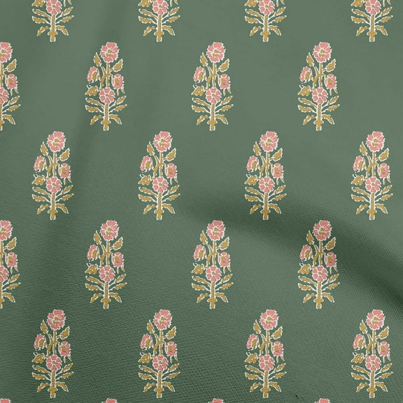 oneOone Viscose Jersey Forest Green Fabric Asian Block Floral Sewing Fabric By The Yard Printed Diy Clothing Sewing Supplies 60 Inch Wide
