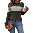 thumbnail image 3 of Blusas de Larga con Bloques de Color para Mujer, Conjuntos de Otoño, Suéteres de Invierno y Moda de Principios de Otoño. Verde L, 3 of 9
