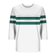 thumbnail image 3 of Womens Oversized Tees Loose T Shirts 3/4 Sleeve Crew Neck Front Pleat Stripe Color Block Tunic Tops, 3 of 4