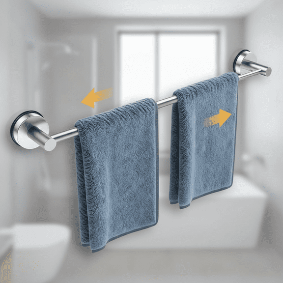 Adjustable Suction Cup Towel Bar for Bathroom Wall, 14.6 to 24 Inch Stainless Steel Shower Towel Holder Rack with Brushed Silver Finish