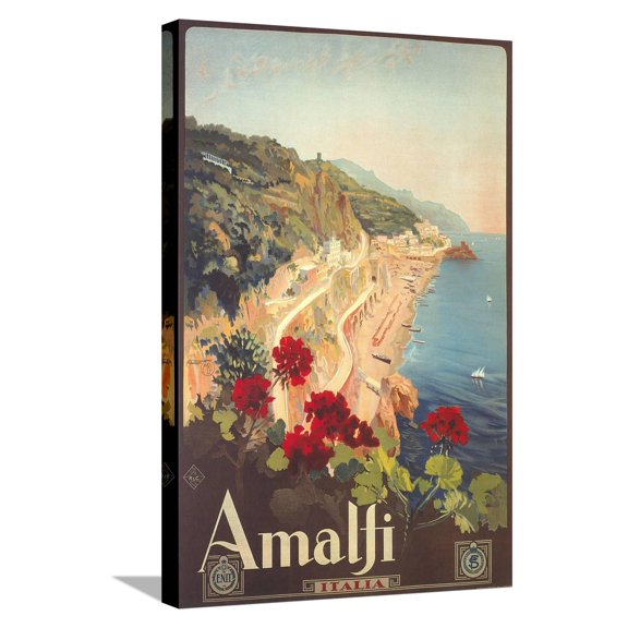 Art.com Travel Poster for Amalfi Stretched Canvas Print Wall Art, 16" x 24"