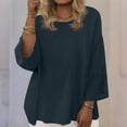 thumbnail image 2 of Floleo Blouse Décontractée pour Femmes Grande Taille Manches Trois-Quarts Col Rond Confortable pour Usage Quotidien Élégant Tendance Mode Féminine Respirante Douce Légère (Marine, 4TG), 2 of 9