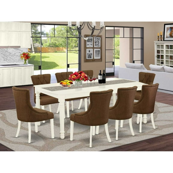 East West Furniture Dover 9-piece Wood Dining Set in Linen White/Dark Coffee