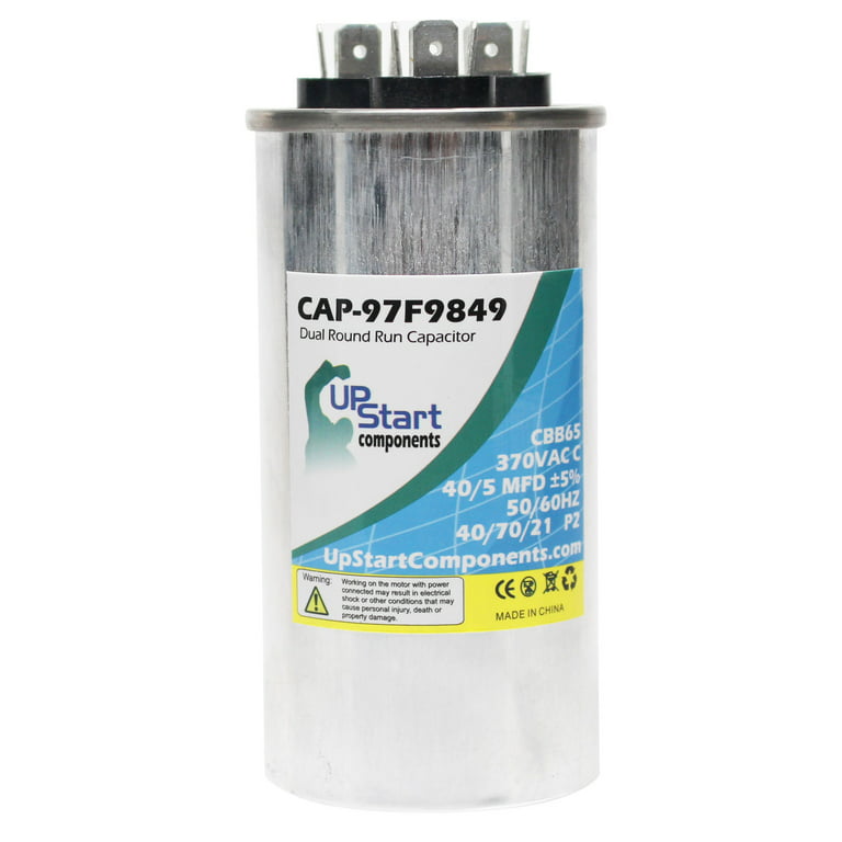 Replacement 40/5 MFD 370 Volt Round Dual Run Capacitor - Compatible With GE  97f9849, Carrier 38ckc036340, Carrier 38ckb036330, Carrier 38ckc036330, 