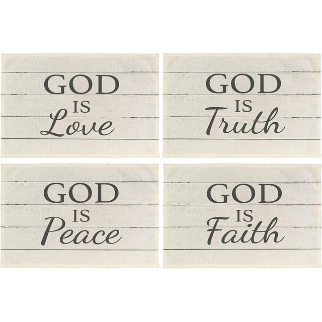 Inspirational Quotes God is Love Rectangular Placemats Set of 4, Rustic Religious Christian Table Mats, 12x18 Inch, Christian Home Decor
