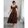 thumbnail image 1 of Vestido Maxi Con Cuello Cuadrado, Manga Corta Fruncida Y Estampado Floral, 1 of 30