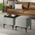 thumbnail image 5 of Natasha 18" WD Square Storage Ottoman with Tray in Cloud Gray Polyester Linen, 5 of 14