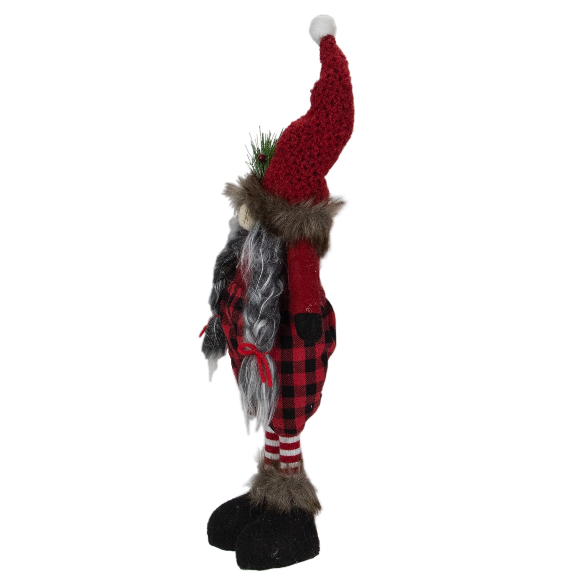 Northlight Buffalo Plaid Girl Gnome with Pigtails Christmas Figure - 17" - Red and Black