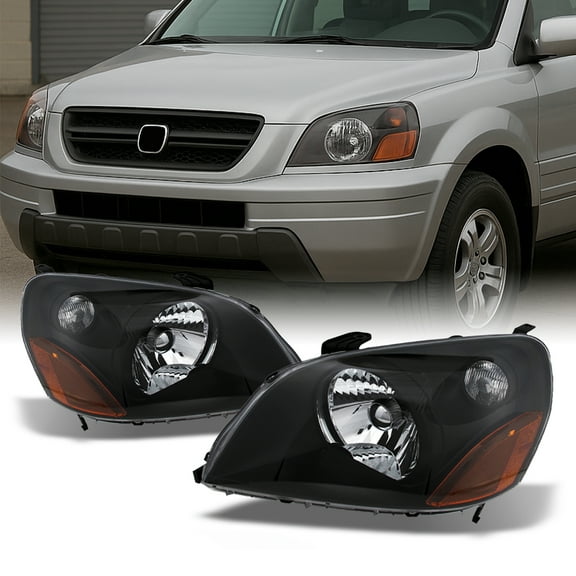 AKKON - For 2003-05 Honda Pilot JDM Black Bezel OE Replacement Headlights Driver/Passenger Amber Head Lamps Pair New