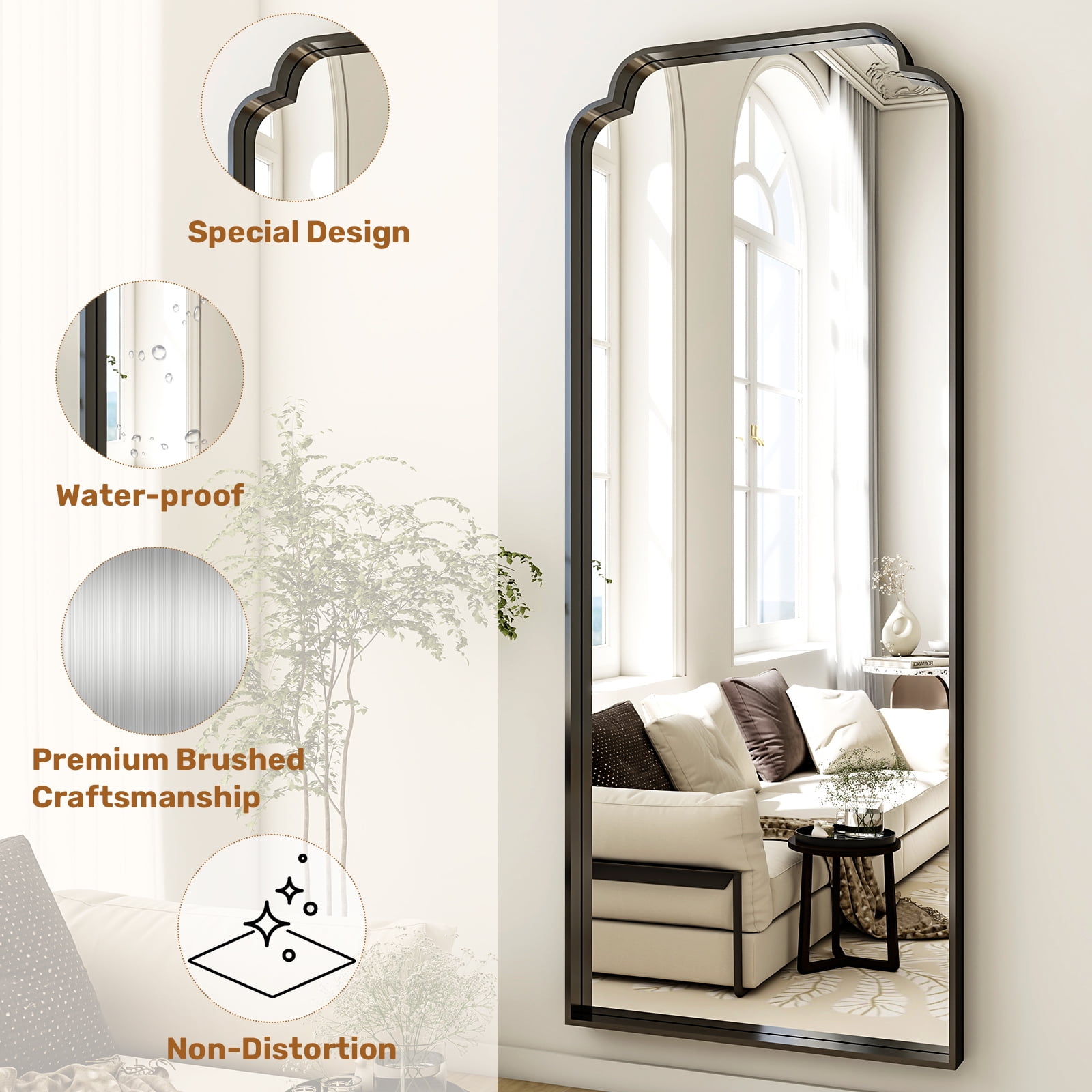 AUROMIR 69"x25" Arched Full Length Mirror Modern Floor Mirror with Deep Frame, Black