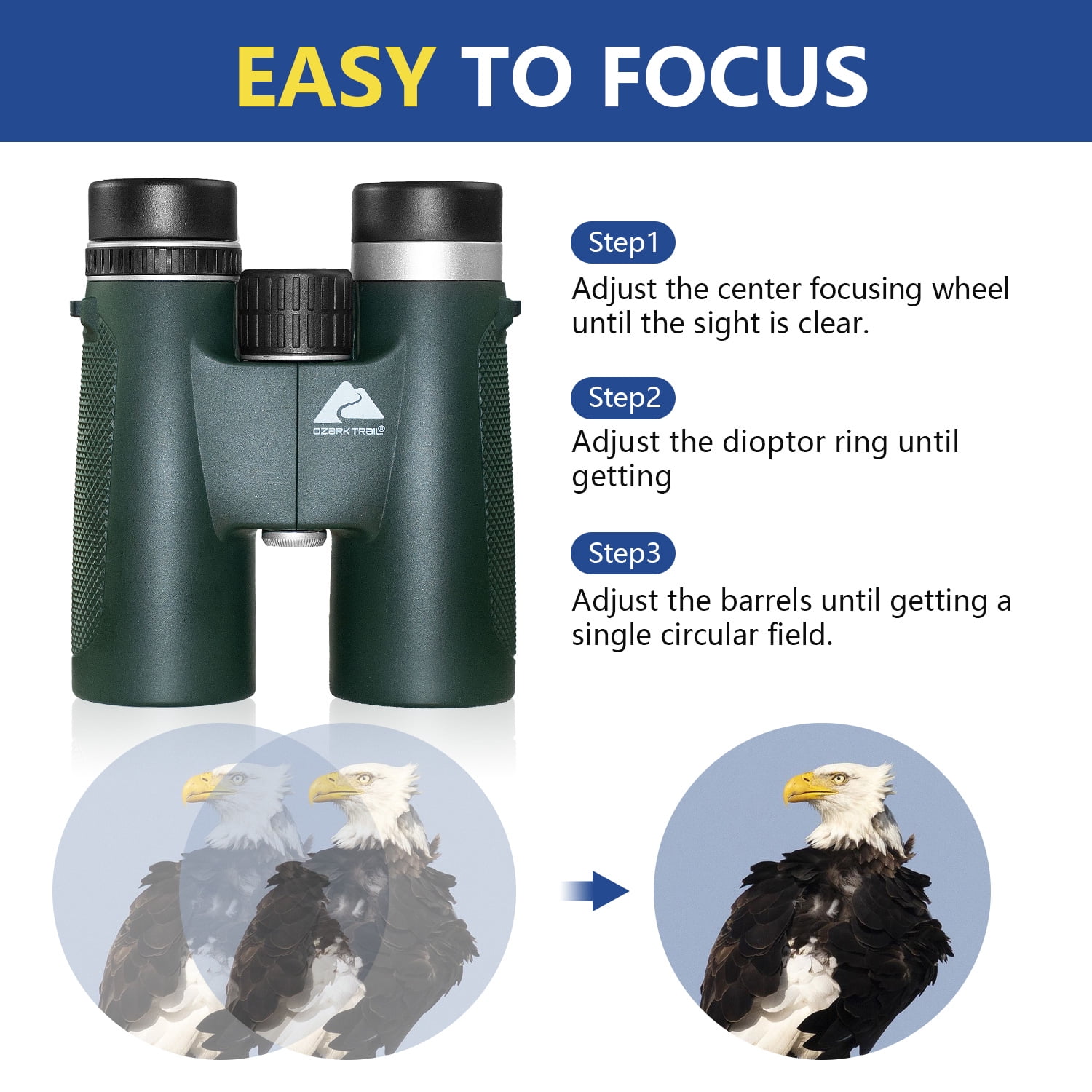 Ozark Trail 10X42 Binoculars - 10X High Powered Large View 42mm Objective FMC Lens Binoculars for Outdoor Sports Hunting Theater Concerts