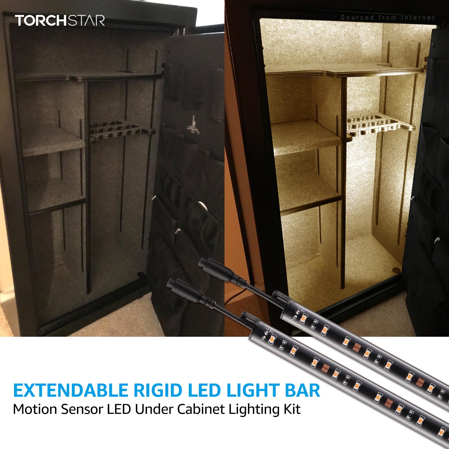 LED Safe Lighting Kit, (6) 12 Inch Linkable Light Bars + Motion Sensor, for Under Cabinet, Gun Safe, Locker, Closet, Under Counter, Shelf, Showcase, 3000K Warm White
