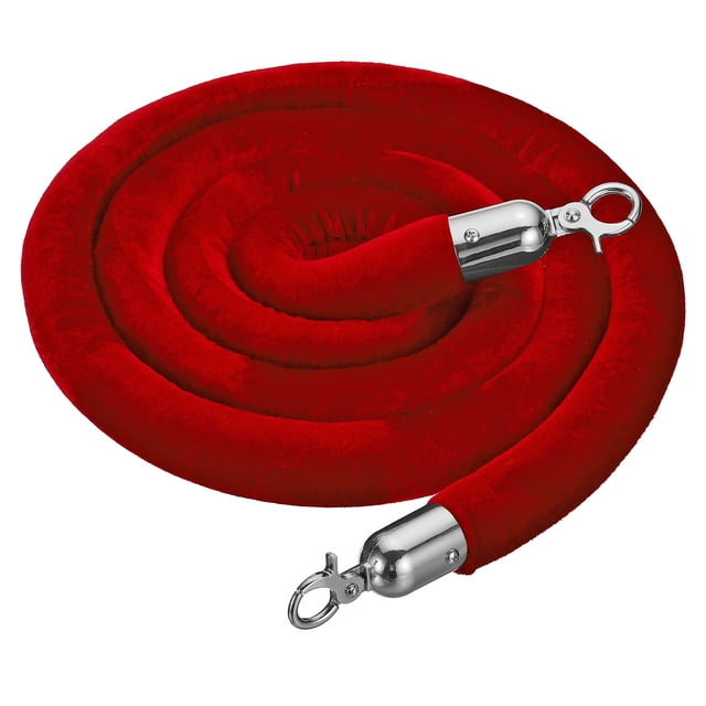 Unique Bargains 5.5 Feet Red Velvet Stanchion Rope, Crowd Control Barrier Rope with Snap Hook, Silver
