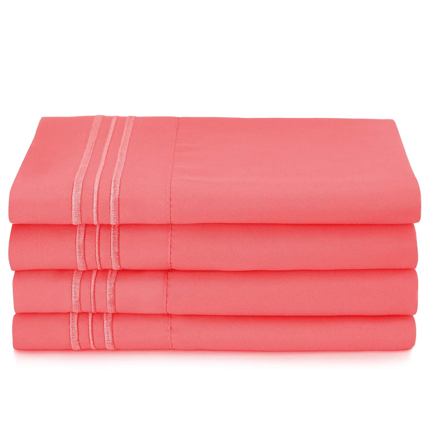 Clara Clark Premier 1800 Collection Bed Sheet Set with Extra Pillowcases Wrinkle, Fade & Stain Resistant, Twin, Coral Pink