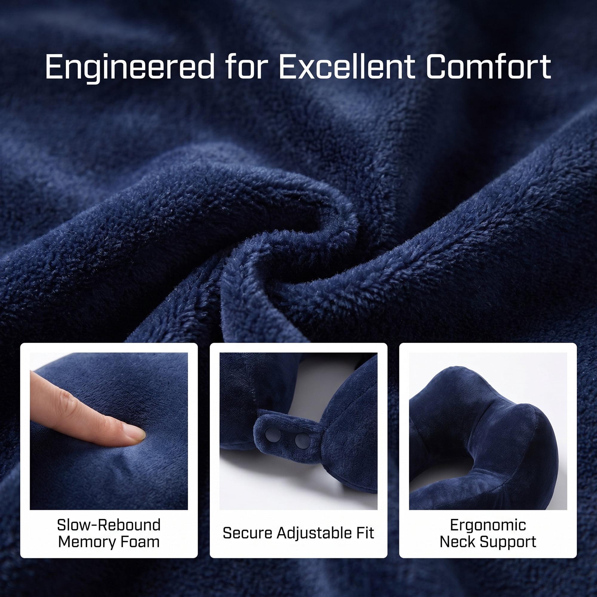 Unique Bargains PP Cotton U Shape Neck Pillow with Earplugs and Eye Mask Blue 11"x10"x4"