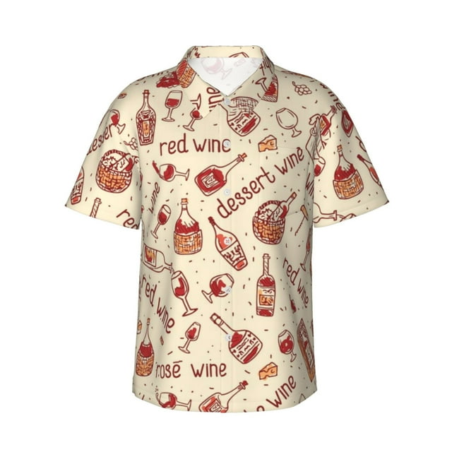 Fotbe Red Wine Camisa Hawaiana para Hombre Unisex – Camisa Casual de Verano con Botones de Manga Corta de Algodón y Lino,Large
