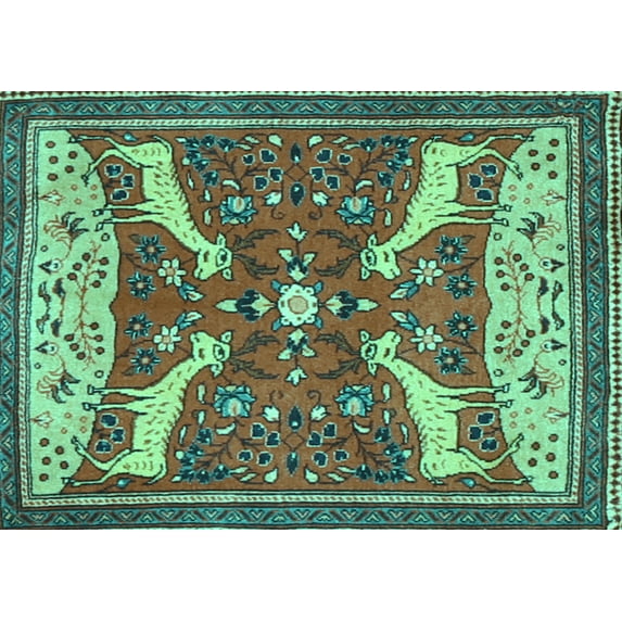 Ahgly Company Machine Washable Indoor Rectangle Animal Turquoise Blue Traditional Area Rugs, 8' x 12'