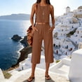 thumbnail image 2 of CYYOLLPF Linen Sets for Women Gauze Loungewear Sets Linen Sets for Women Boho Peasant Shirt 3/4 Sleeve Top gauze set linen pants set Embroidered Shirt summer office outfits for women Brown XL, 2 of 9