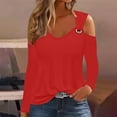 thumbnail image 2 of AherBiu Long Sleeve Shirts for Women off Shoulder Scoop Neck Pullover Fall Spring Tops Blouse Solid Color, 2 of 5
