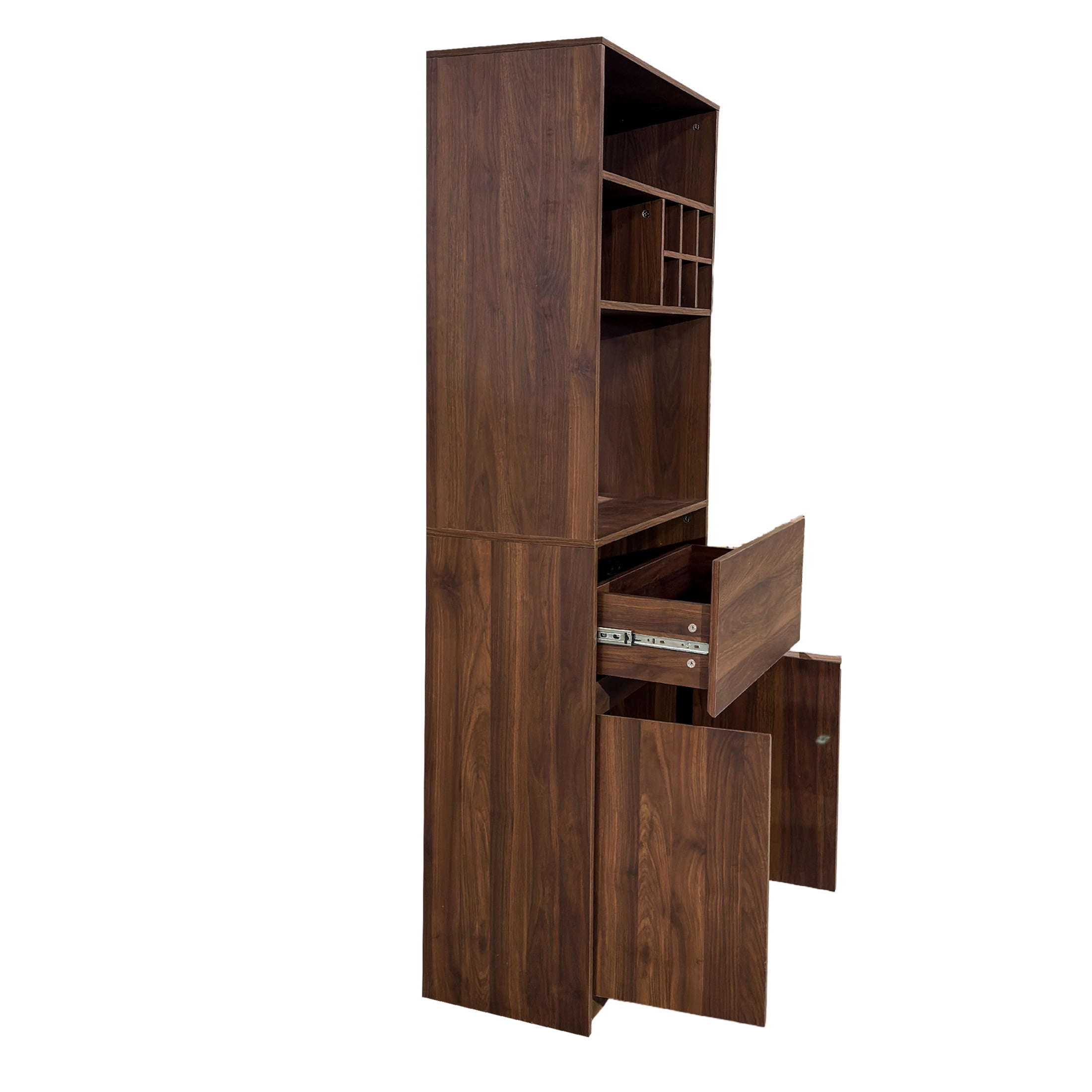 Noble House Oprah Multi-Functional Kitchen Wine Cabinet with 6-Bottle & Glass Rack, Wooden Buffet Organizer, Walnut