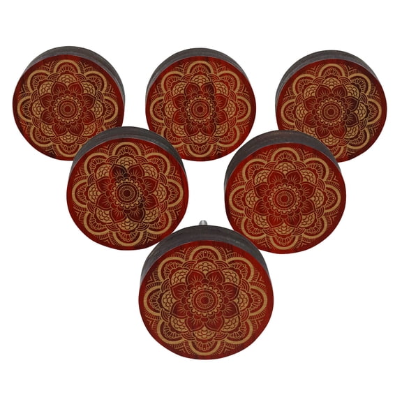 IBA Indianbeautifulart Red Engraved Knobs Furniture Knobs Cabinet Drawer Pull Pack 10