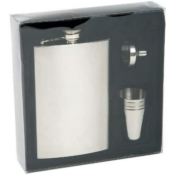 8oz Stainless Steel Flask with funnel and short glasses.