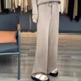 thumbnail image 5 of Wool Casual Pants Solid Color Straight Wide Leg Knitting Trousers with Drawstring High Waist Thickened Slacks, 5 of 8