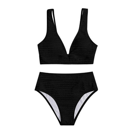 WERYOUNG Women 2PCS Swimsuits Bikini High Waisted Bottom Bathing Suits VintageSexy Backless Vest Short Casual Beach SwimSuit Summer Tropical Brazilian Vacation Swimwear Versatile Black M
